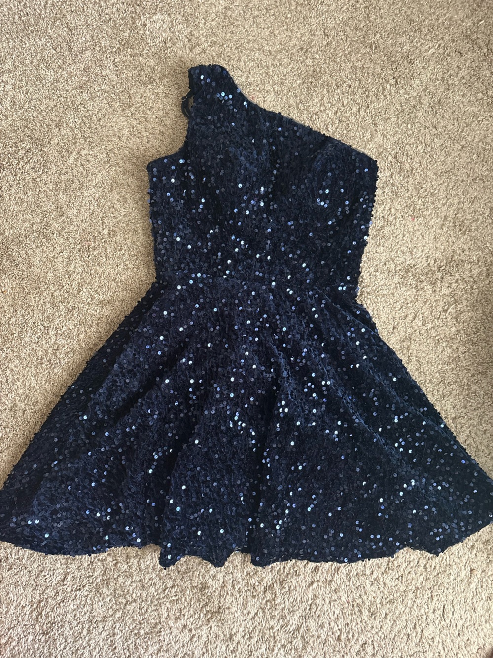 Girls Navy One-Shoulder Sequin Party Dress